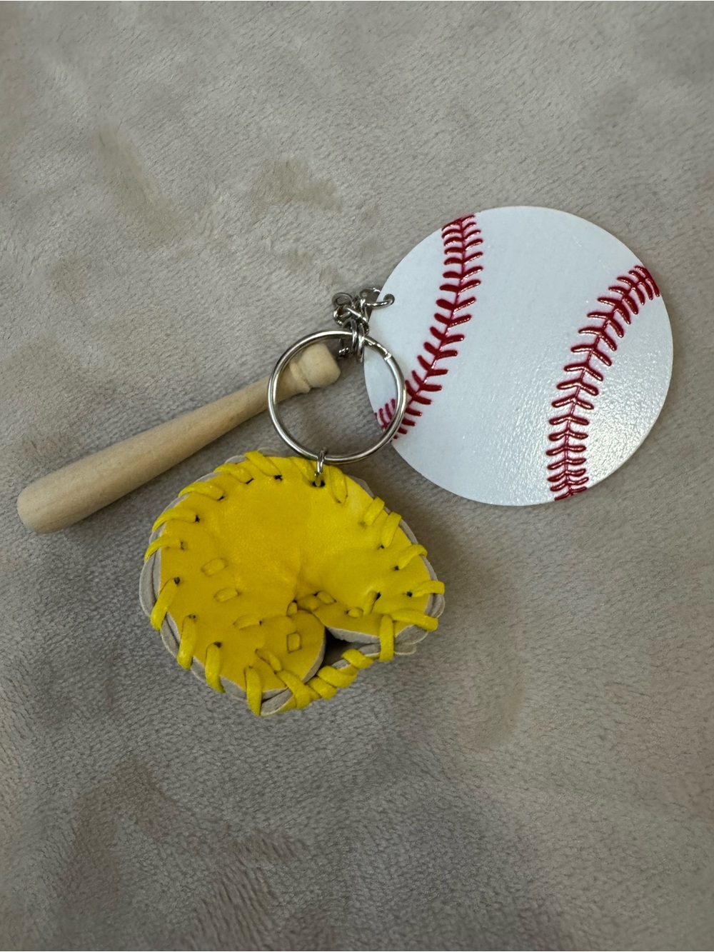 Baseball & Mini Glove Keychain - White Baseball with Yellow Glove
